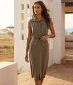 Petite Size Sleeveless Midi Shirtdress