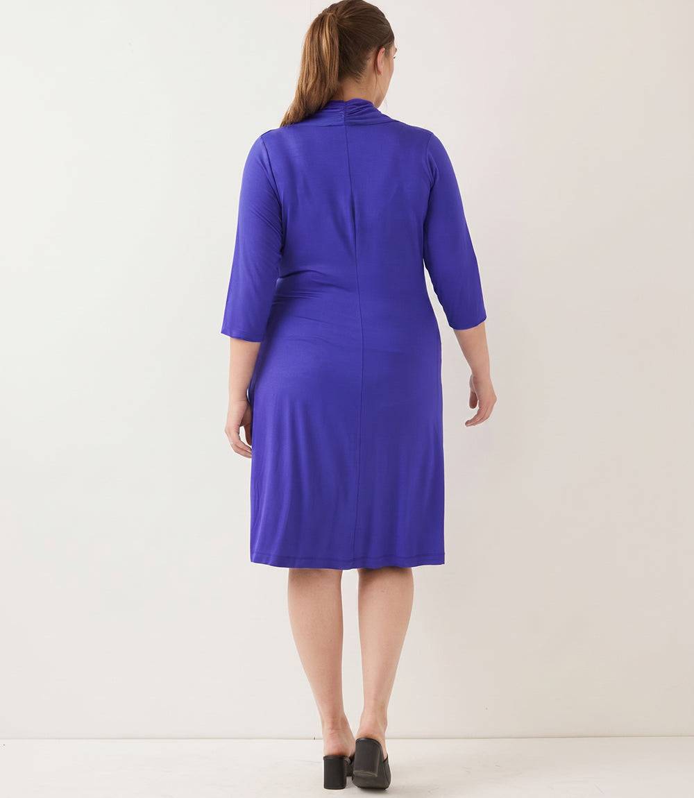 Plus Size 3/4 Sleeve Faux Wrap Dress - Royal