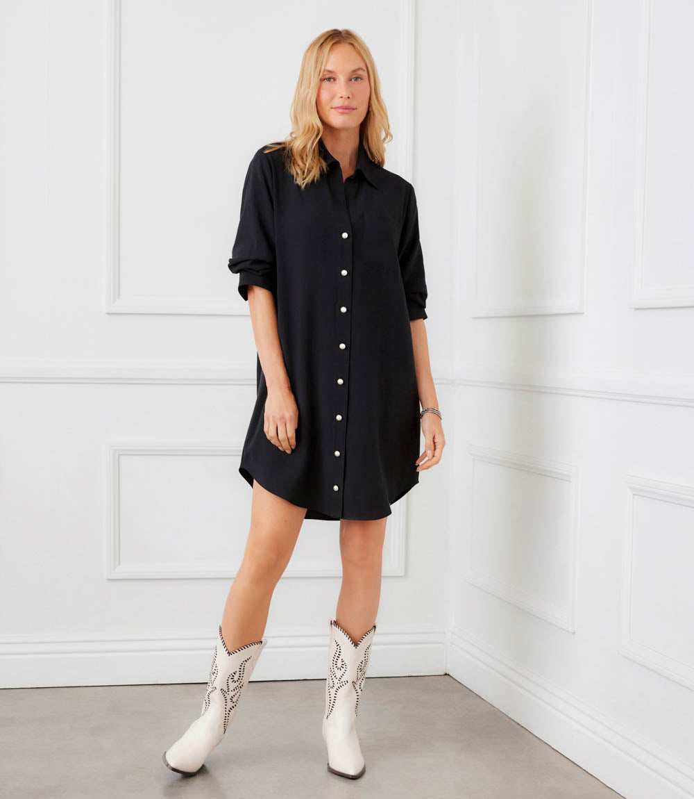 Petite Size Ruched Sleeve Shirtdress