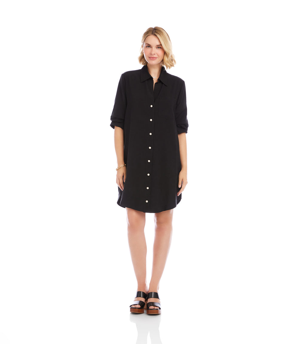 Petite Size Ruched Sleeve Shirtdress
