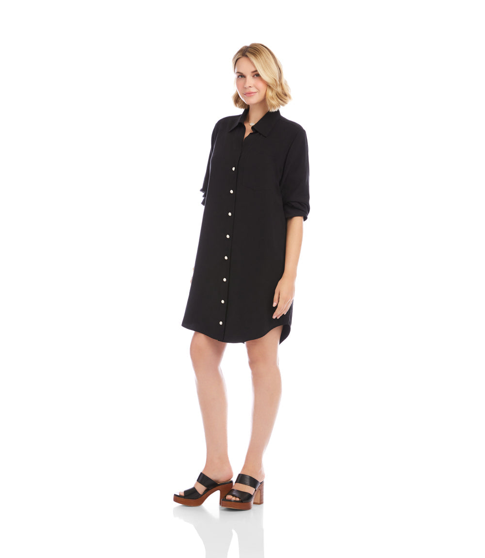Petite Size Ruched Sleeve Shirtdress