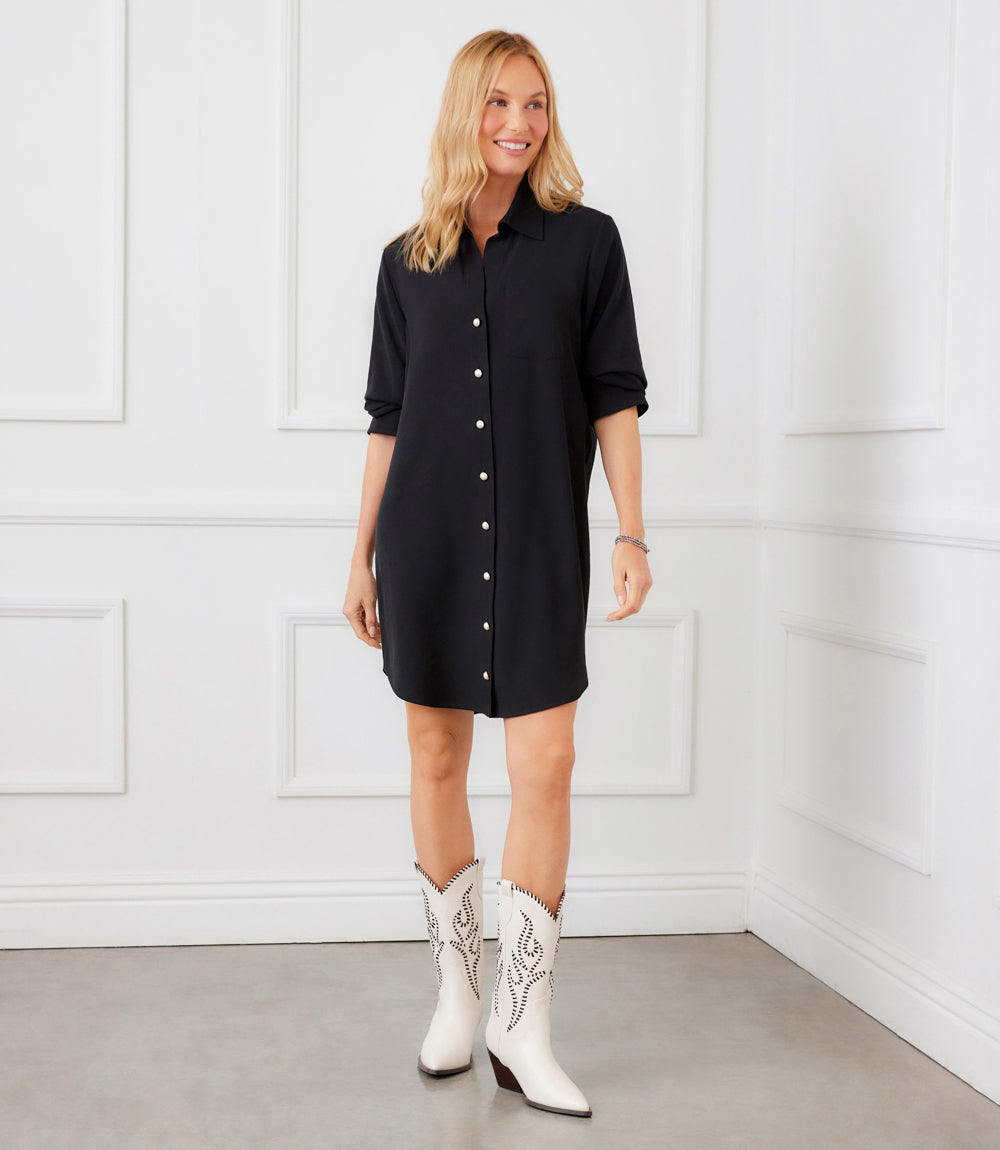 Petite Size Ruched Sleeve Shirtdress