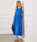 Petite Size Sleeveless Edge Stitch Contrast Midi Dress