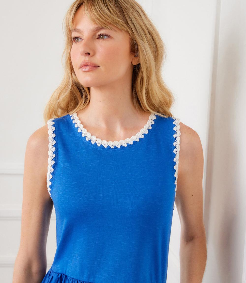 Petite Size Sleeveless Edge Stitch Contrast Midi Dress