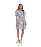 Petite Size Puff Sleeve Tiered Shirtdress - Paisley