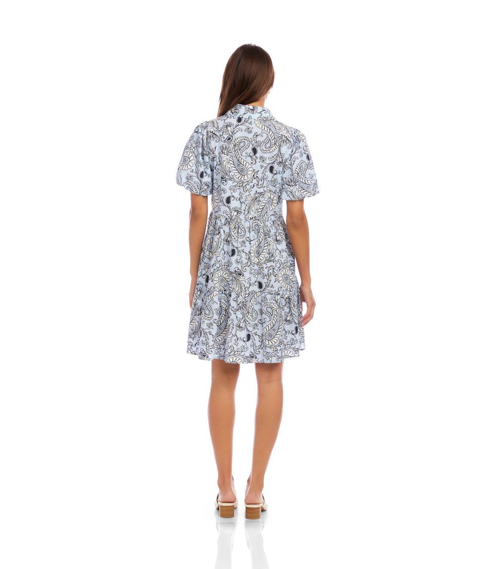 Petite Size Puff Sleeve Tiered Shirtdress - Paisley