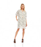Petite Size Puff Sleeve Tassel Dress - Cream