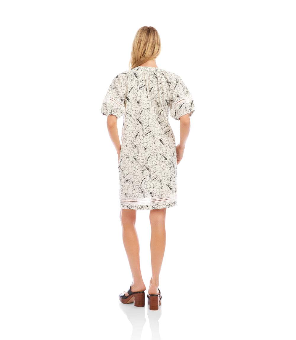 Petite Size Puff Sleeve Tassel Dress - Cream