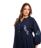 Plus Size Blouson Sleeve Embroidered Lace Trim Tiered Dress