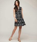 Petite Size Sleeveless Eyelet Dress - Black With Off White