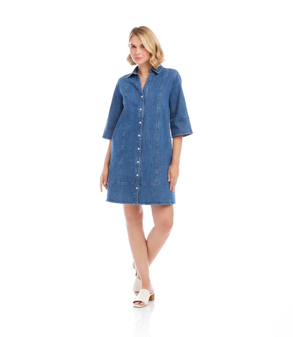 Petite Size Flare Sleeve Shirtdress