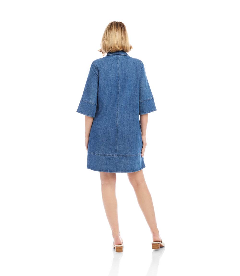Petite Size Flare Sleeve Shirtdress