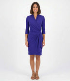 Petite Size 3/4 Sleeve Faux Wrap Dress - Royal