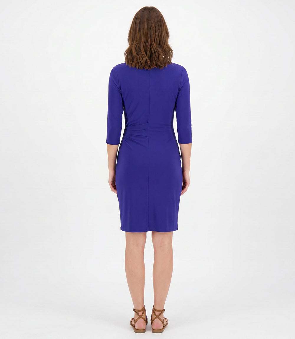 Petite Size 3/4 Sleeve Faux Wrap Dress - Royal