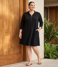 Plus Size 3/4 Sleeve Zip-Up Travel Jersey Dress - Black