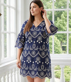 Plus Size Flare Sleeve Embroidered Dress