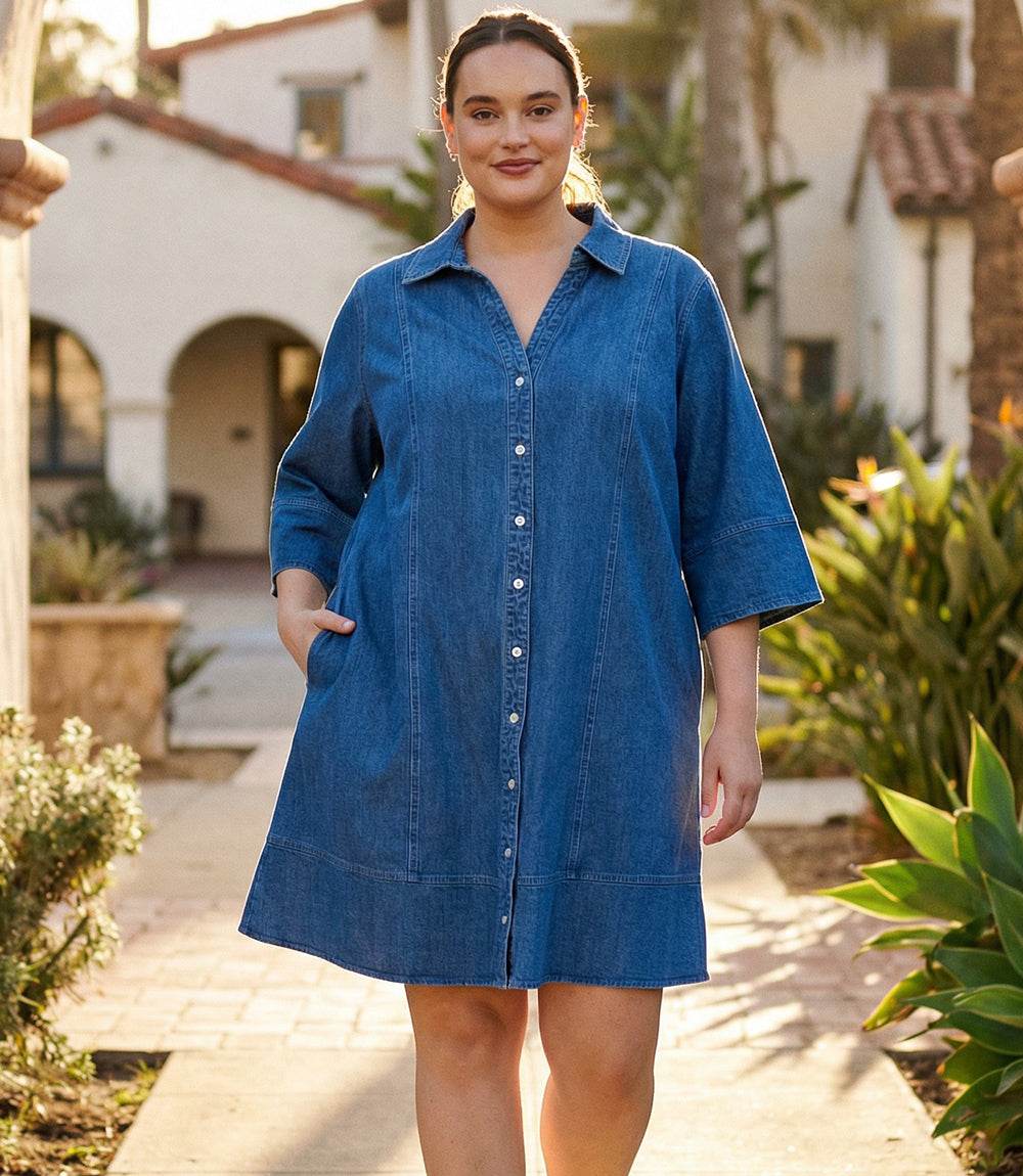 Plus Size Flare Sleeve Shirtdress