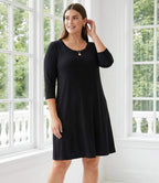 Plus Size Three Quarter Sleeve A-Line Dress
