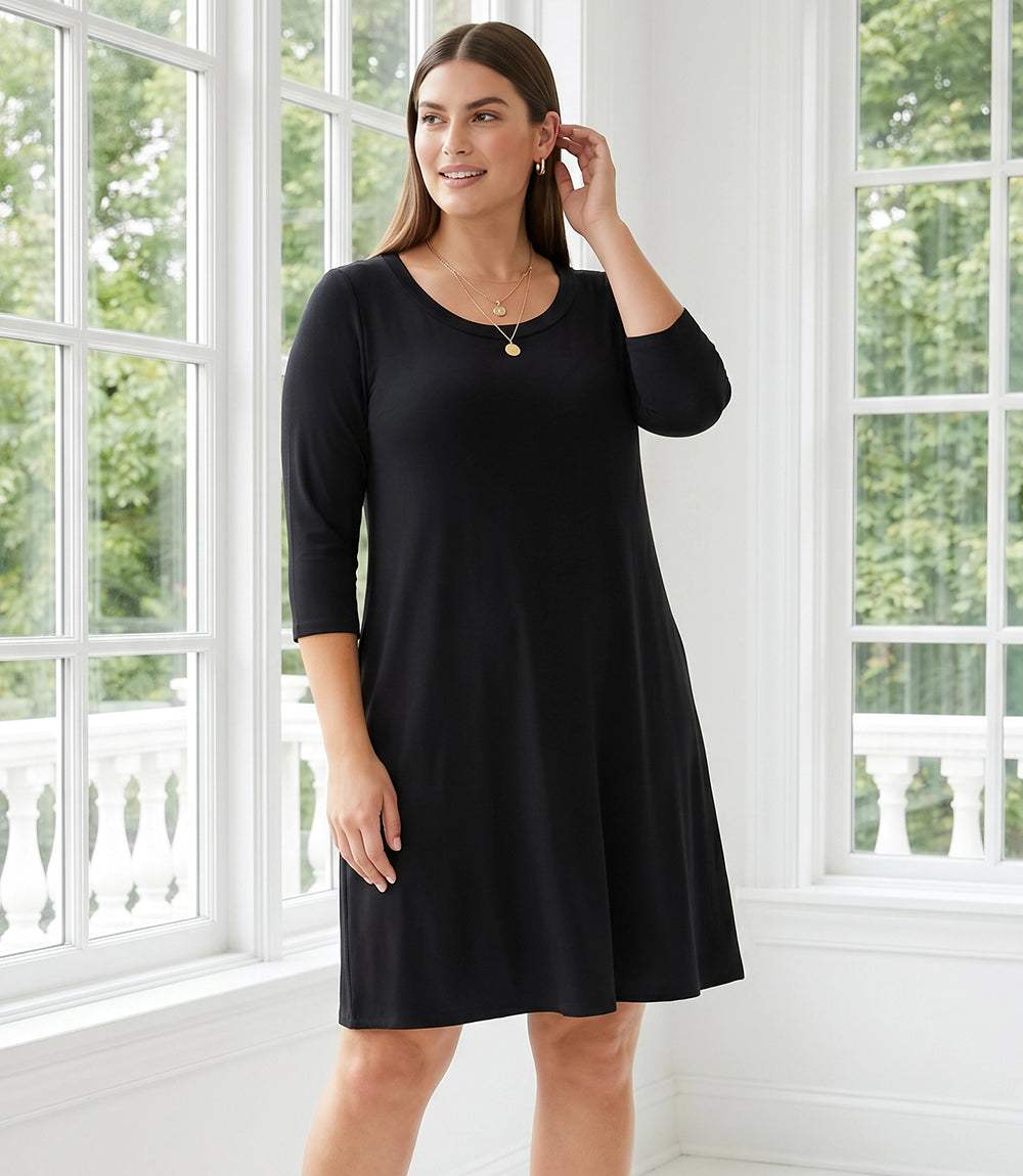 Plus Size Three Quarter Sleeve A-Line Dress