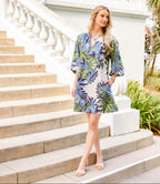 Petite Size Puff Sleeve Peasant Dress - Print