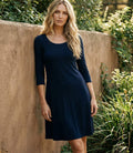 Petite Size Three Quarter Sleeve A-Line Dress - Navy
