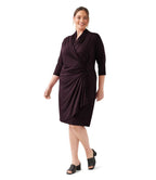 Plus Size 3/4 Sleeve Faux Wrap Dress - Bordeaux