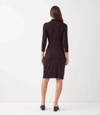 Petite Size 3/4 Sleeve Faux Wrap Dress - Bordeaux