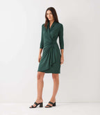 Petite Size 3/4 Sleeve Faux Wrap Dress - Forest Green