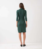Petite Size 3/4 Sleeve Faux Wrap Dress - Forest Green