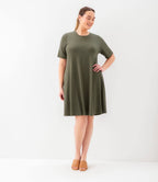 Plus Size Short Sleeve A-Line Dress - Olive