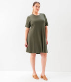 Plus Size Short Sleeve A-Line Dress - Olive