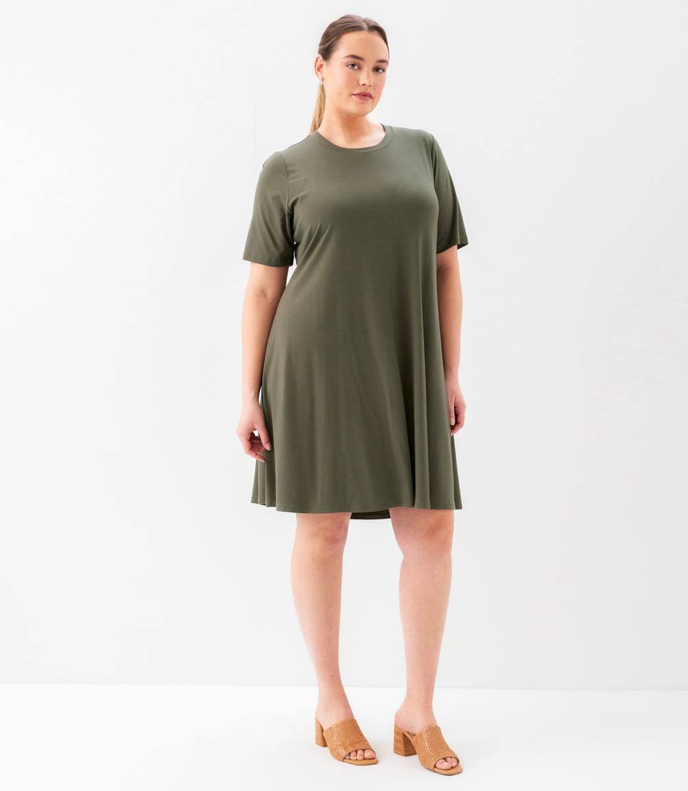 Plus Size Short Sleeve A-Line Dress - Olive