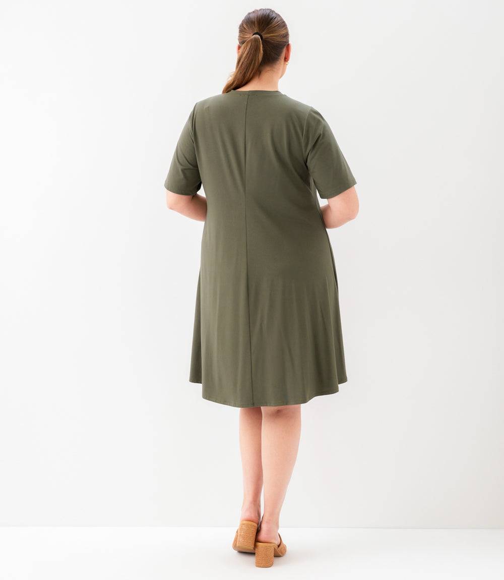 Plus Size Short Sleeve A-Line Dress - Olive