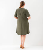Plus Size Short Sleeve A-Line Dress - Olive