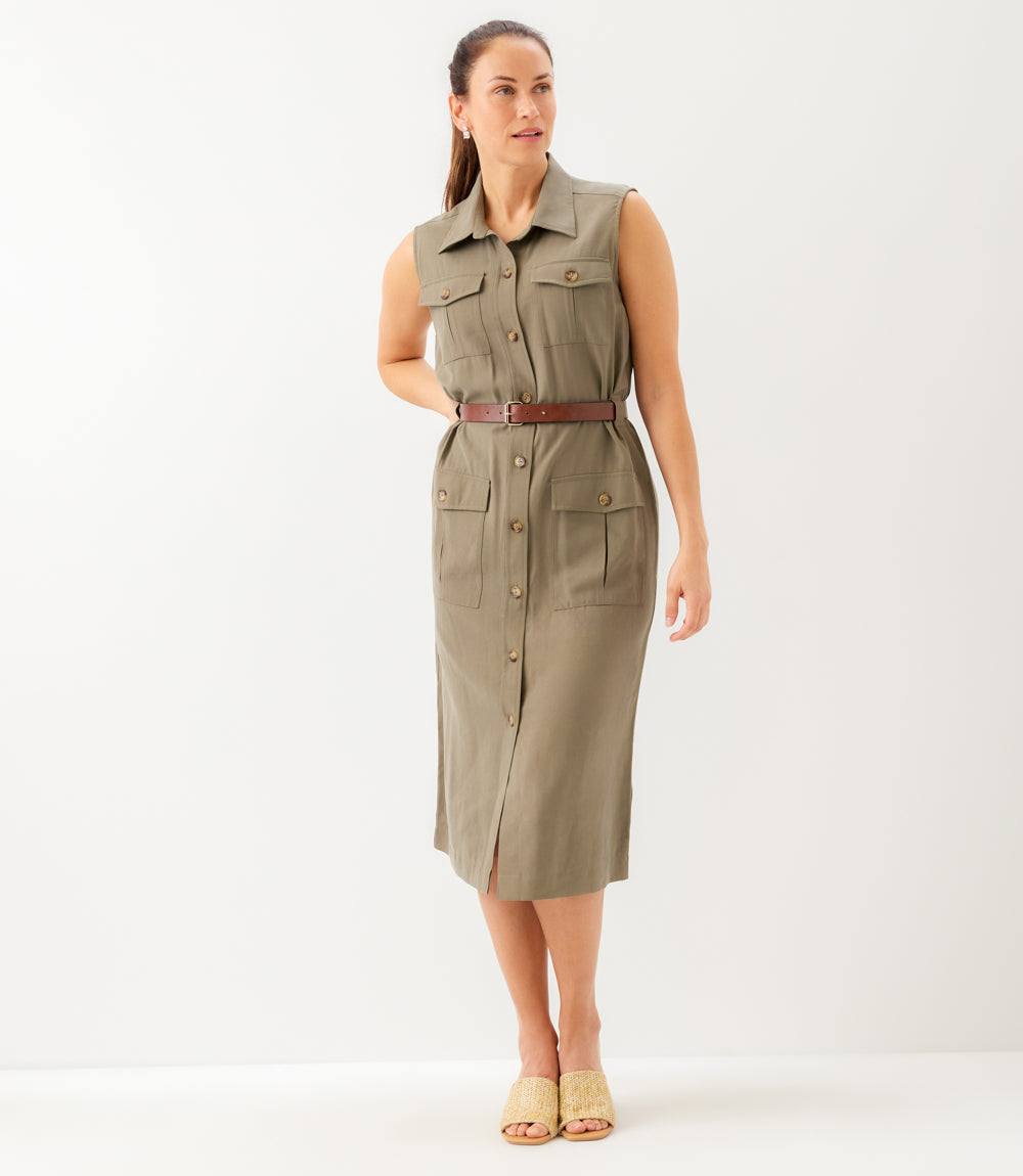 Petite Size Sleeveless Midi Shirtdress