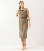 Petite Size Sleeveless Midi Shirtdress