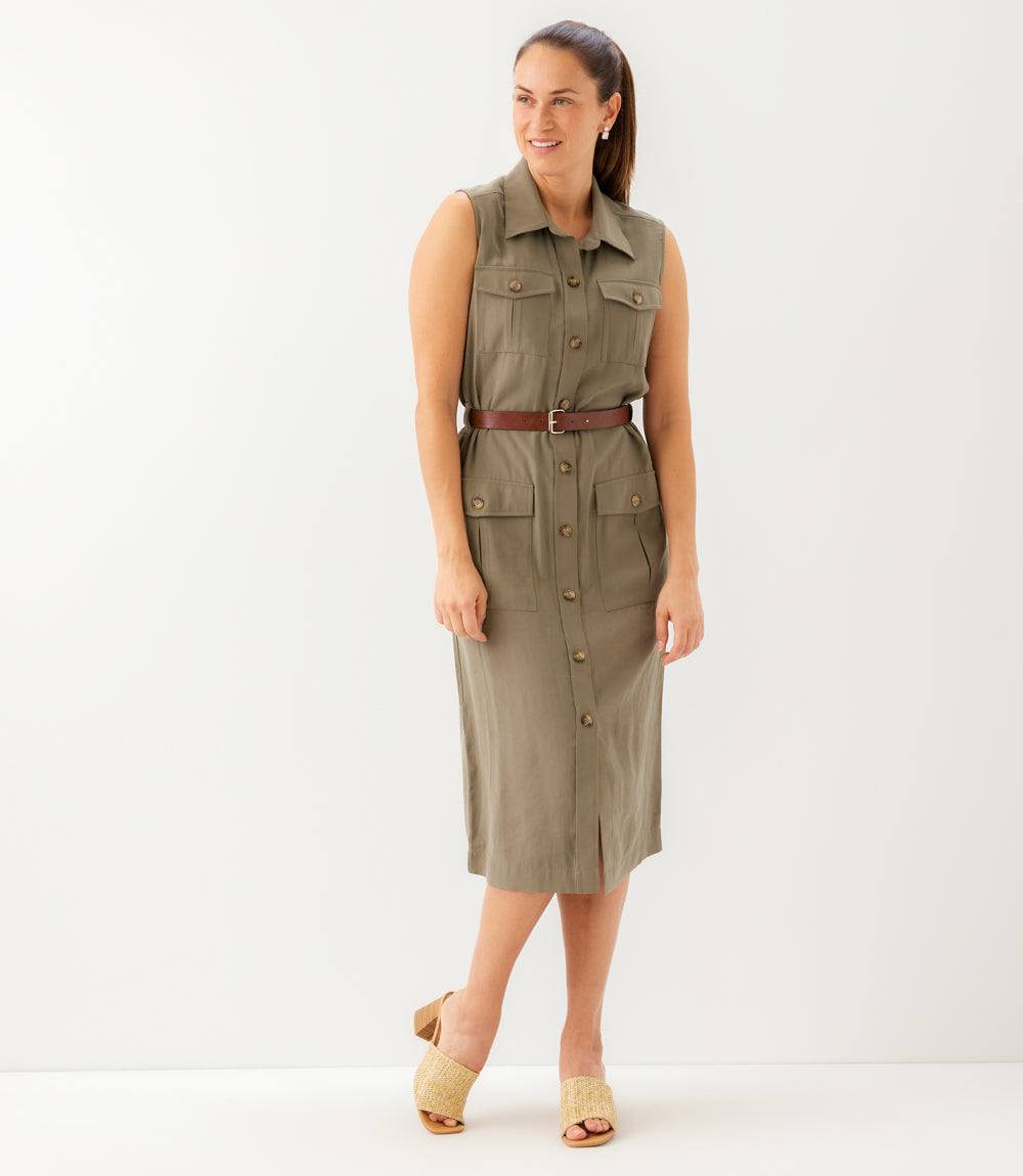 Petite Size Sleeveless Midi Shirtdress