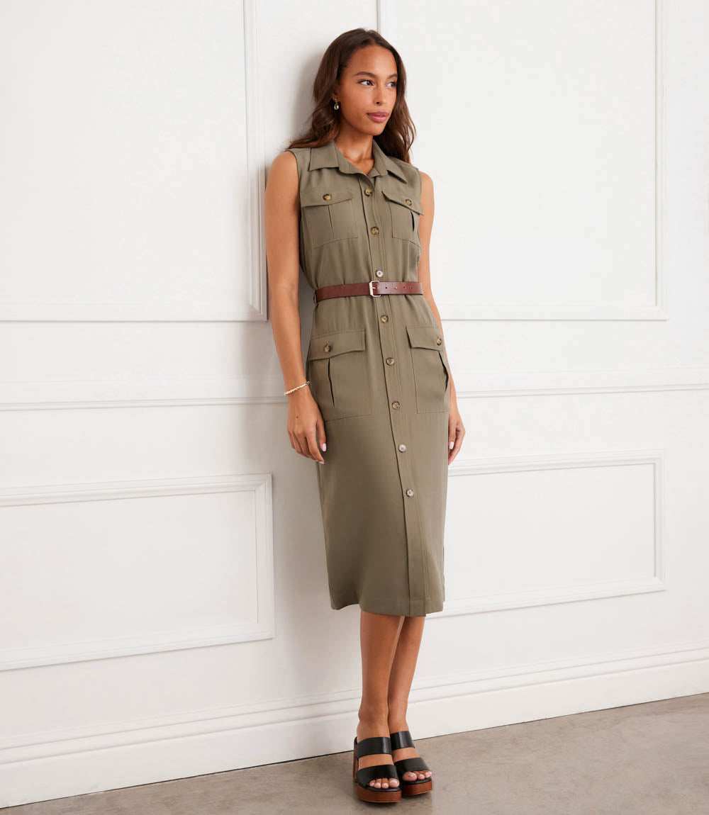 Petite Size Sleeveless Midi Shirtdress