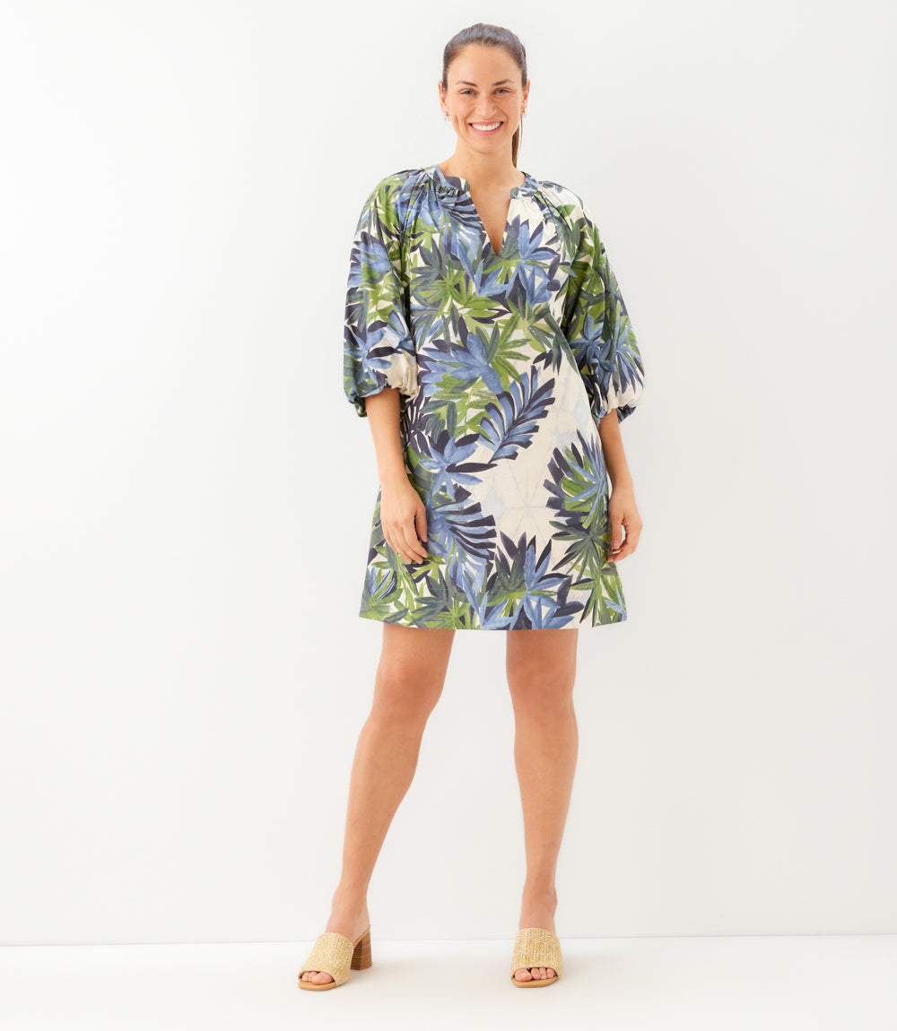 Petite Size Puff Sleeve Peasant Dress - Print