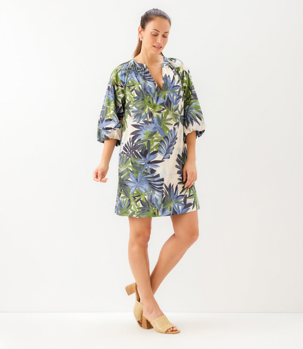 Petite Size Puff Sleeve Peasant Dress - Print