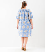 Plus Size Puff Sleeve Tassel Dress - Chambray And Natural
