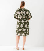 Plus Size Puff Sleeve Tassel Dress - Olive And Natural