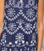 Petite Size Sleeveless Eyelet Dress - Navy With Off White