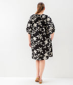 Plus Size Puff Sleeve Tassel Dress - Black