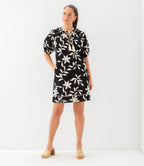 Petite Size Puff Sleeve Tassel Dress - Black