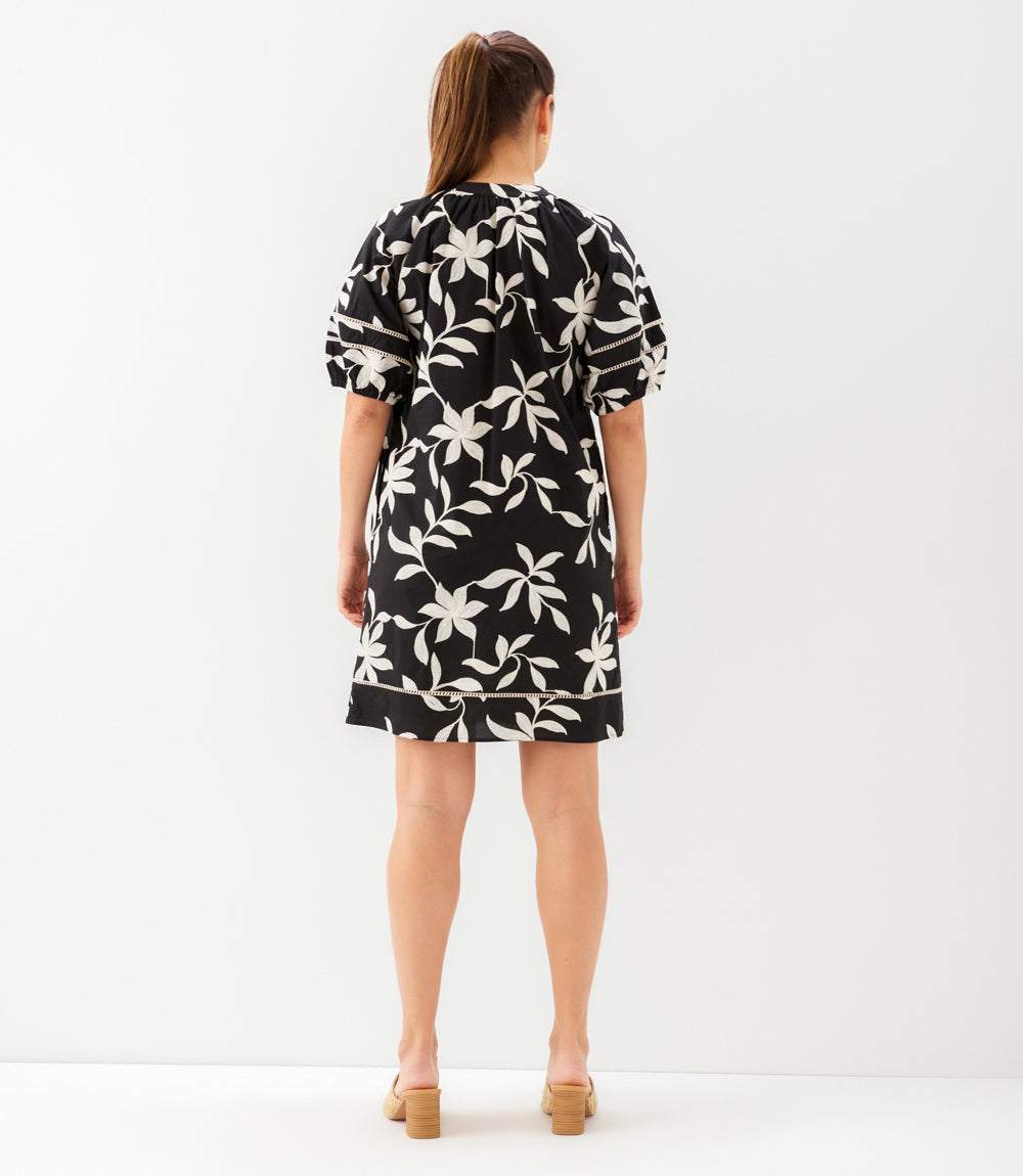 Petite Size Puff Sleeve Tassel Dress - Black