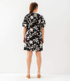 Petite Size Puff Sleeve Tassel Dress - Black