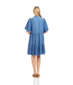 Petite Size Puff Sleeve Tiered Shirtdress - Chambray