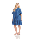 Plus Size Puff Sleeve Tiered Shirtdress - Chambray