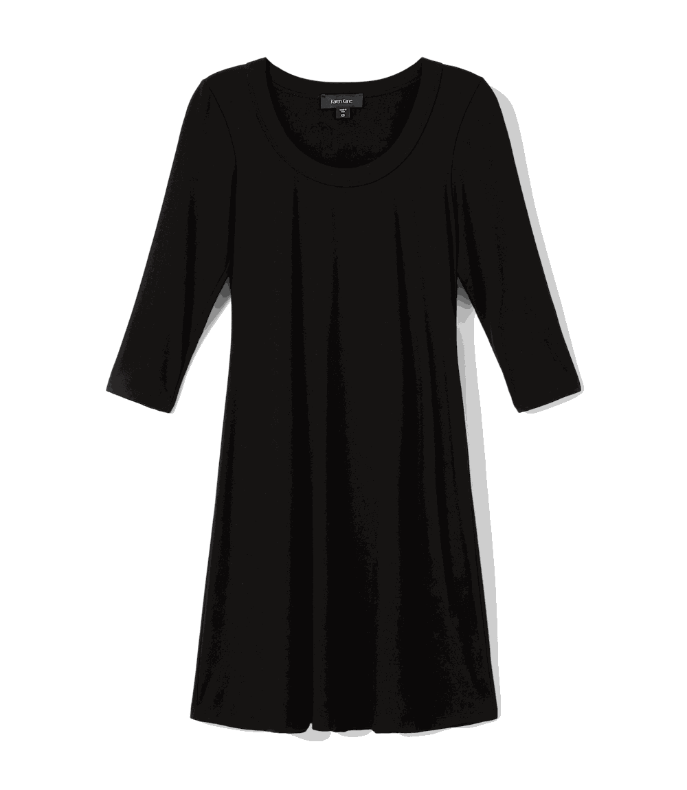 Petite Size Three Quarter Sleeve A-Line Dress - Black